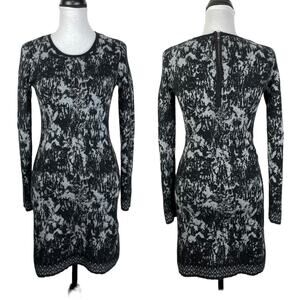 French Connection | Black Gray Marble Angora Rabbit Blend Long Sleeve Knit Dress